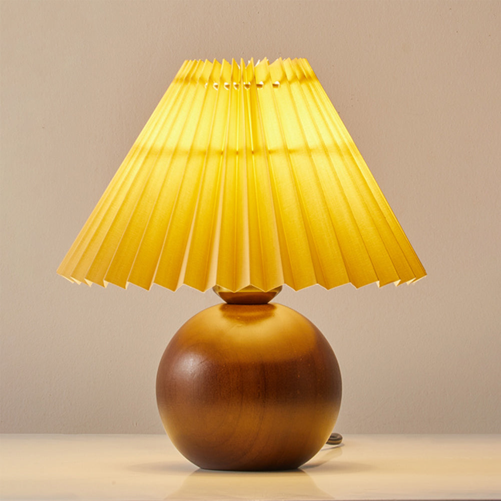 Scandinavian Table Lamp Wooden Sphere Base with Pleated Shade - Product detail 5