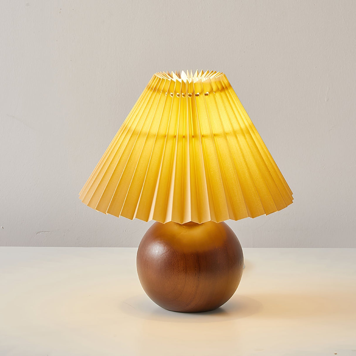 Scandinavian Table Lamp Wooden Sphere Base with Pleated Shade - Product example