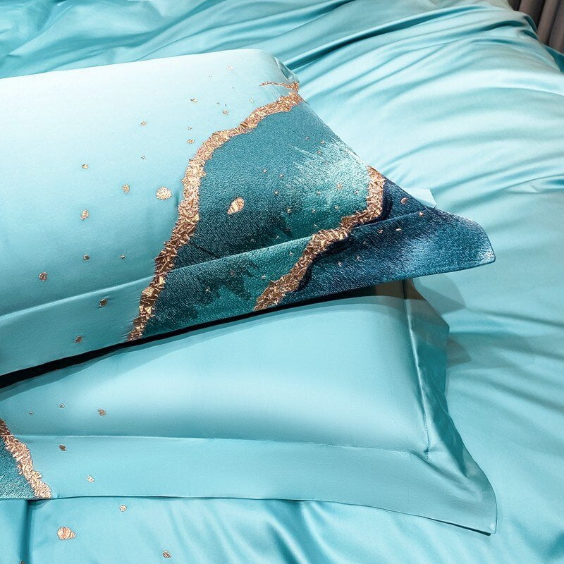Luxury Egyptian Cotton Duvet Set  Ocean Wave Design With Gold Accents - Product detail 12