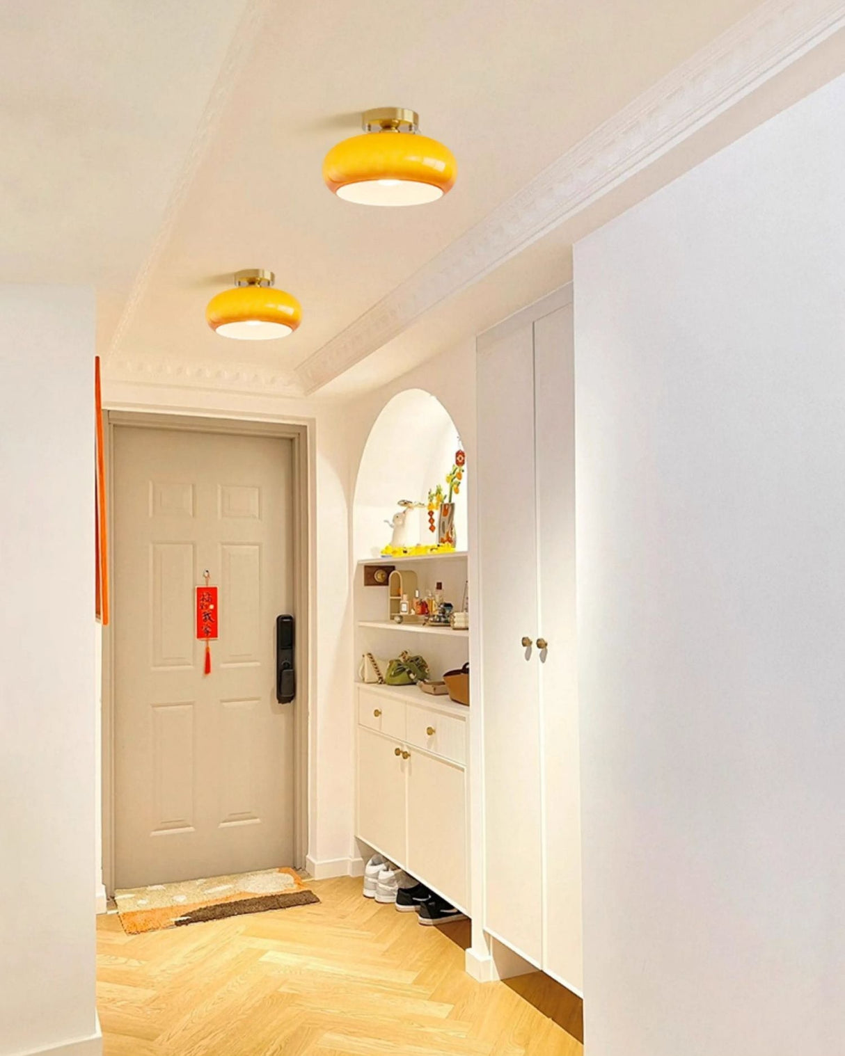 Modern Glass Ceiling Light Amber Dome Shade With Gold Base - Product detail 12