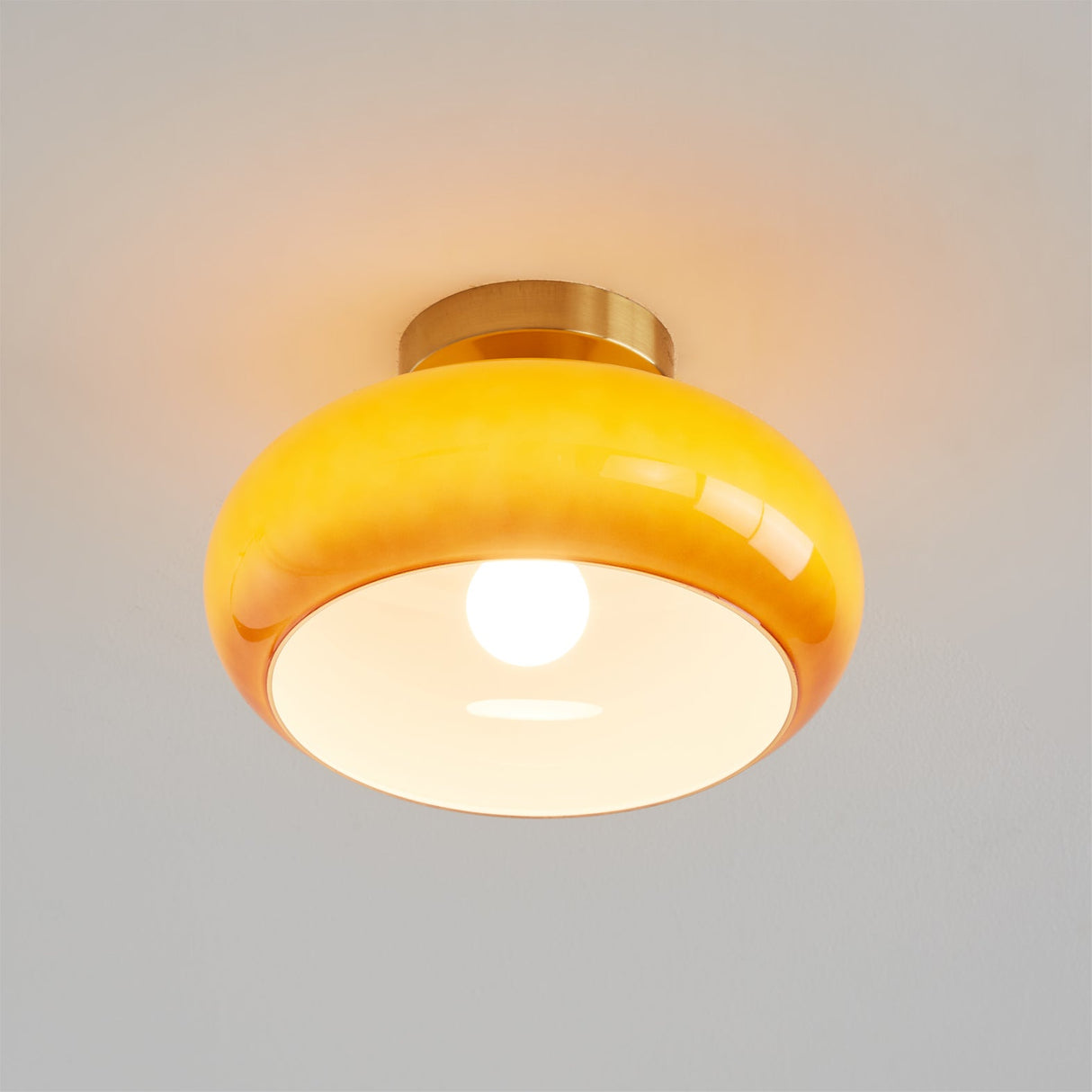 Modern Glass Ceiling Light Amber Dome Shade With Gold Base - Product detail 9