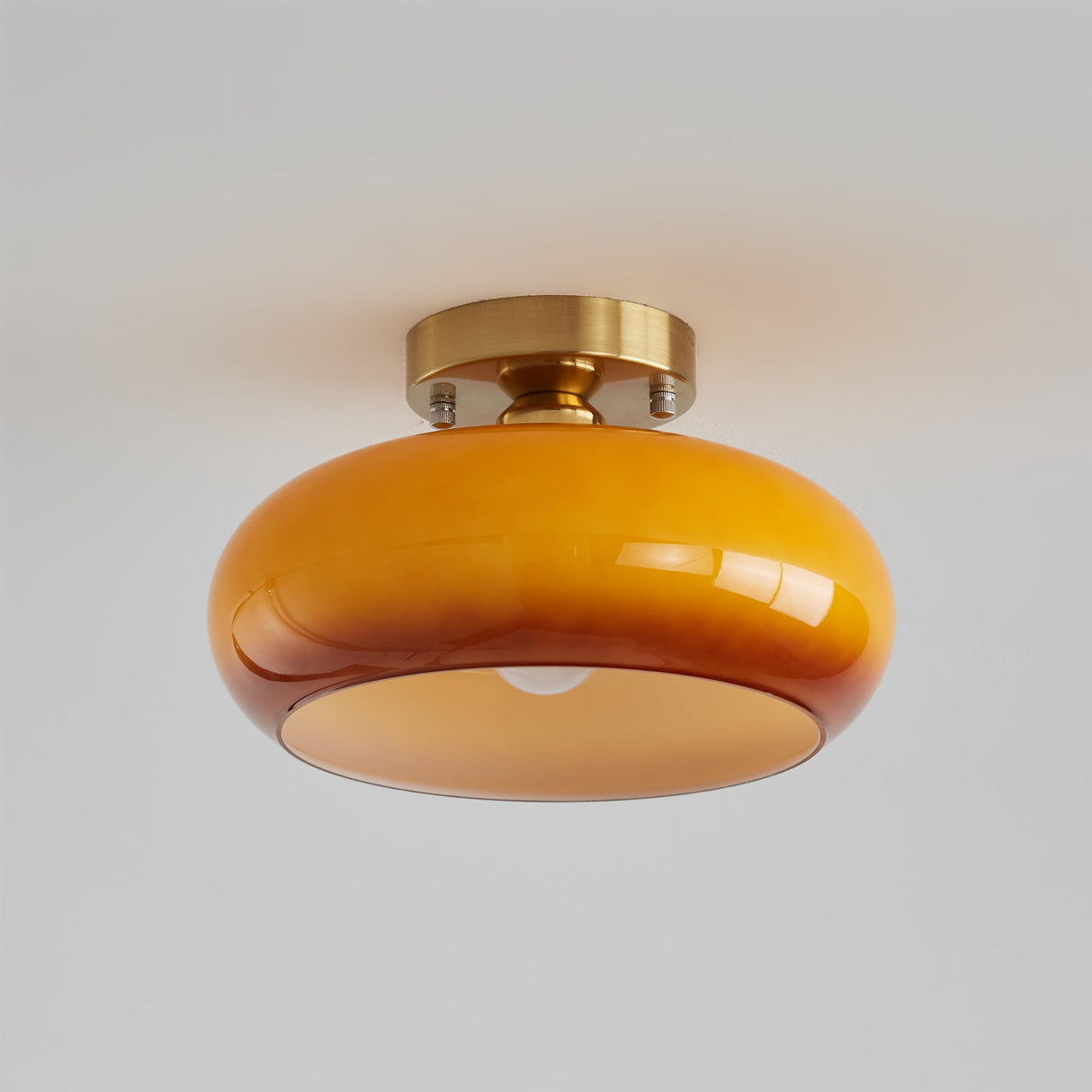 Modern Glass Ceiling Light Amber Dome Shade With Gold Base - Product example