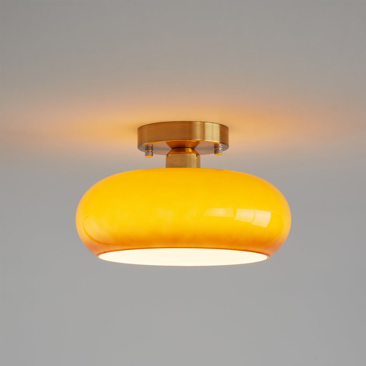 Modern Glass Ceiling Light Amber Dome Shade With Gold Base - Product detail 5