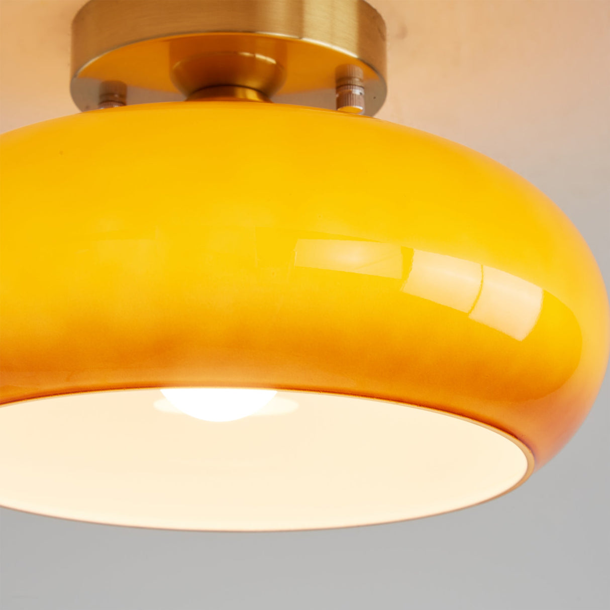 Modern Glass Ceiling Light Amber Dome Shade With Gold Base - Product detail 6