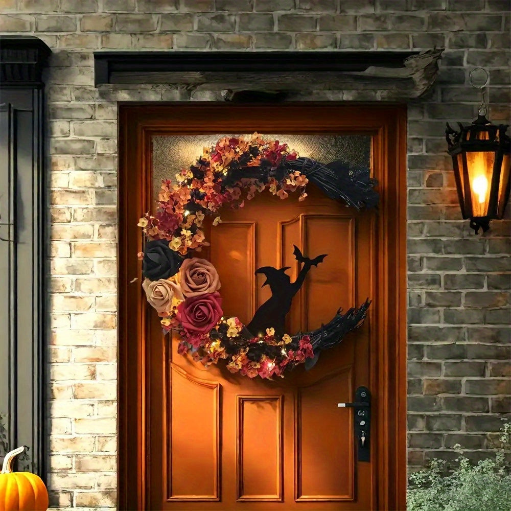Halloween Door Wreath  Crescent Moon Witch Floral Design - Product detail 5