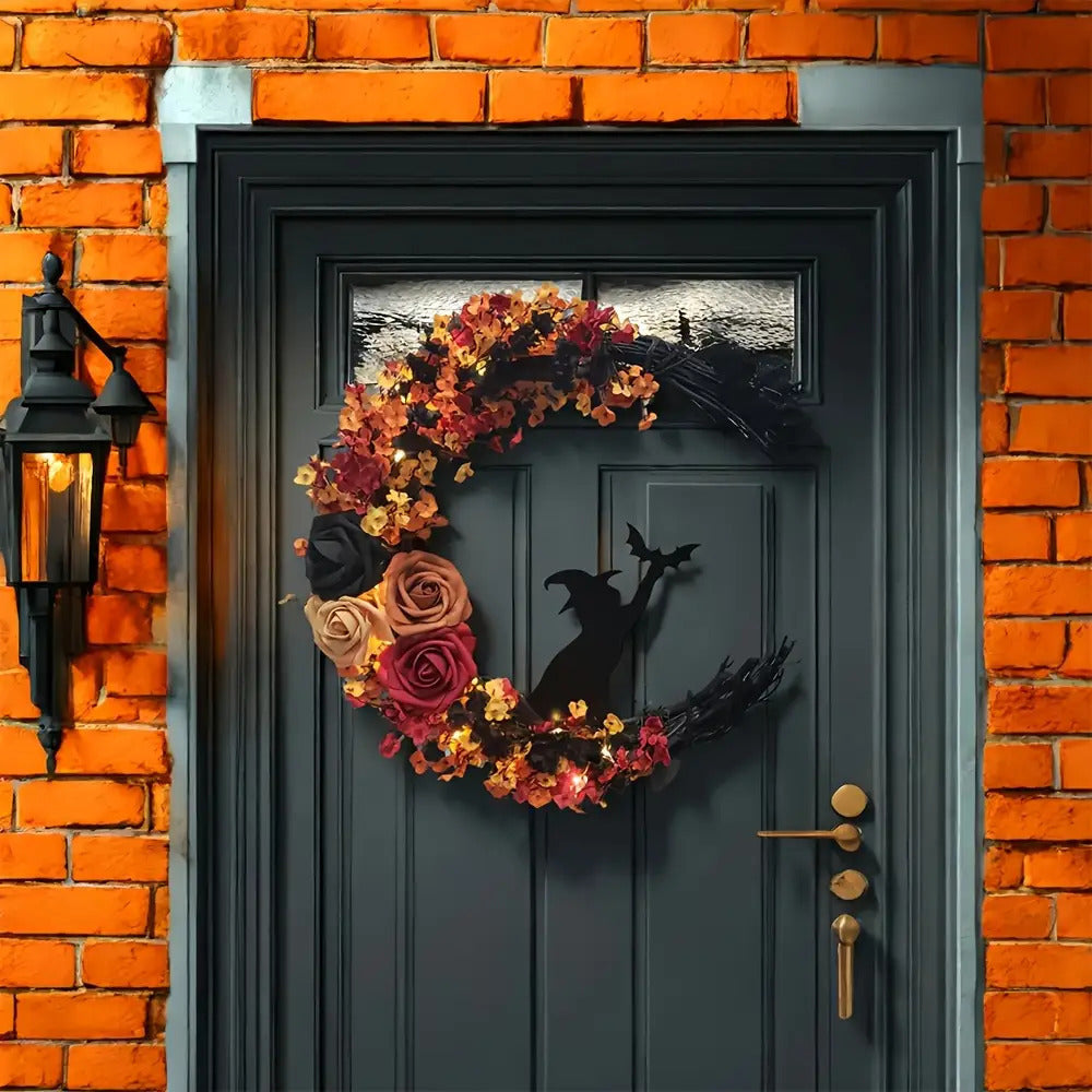 Halloween Door Wreath  Crescent Moon Witch Floral Design - Product detail 6