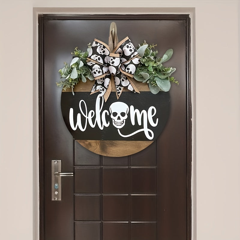 Halloween Door Wreath  Wooden Skull Welcome Sign - Product detail 5