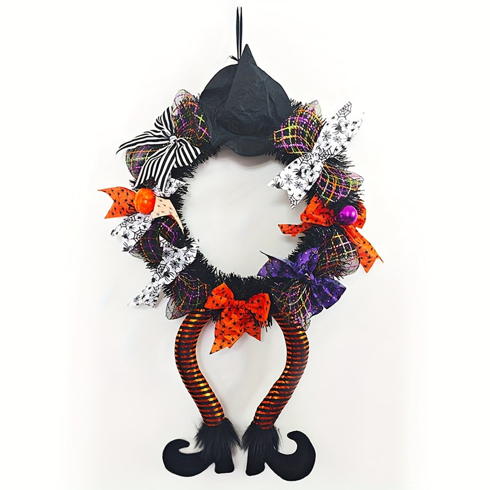 Halloween Door Wreath  Witch Legs With Striped Stockings - Product detail 7