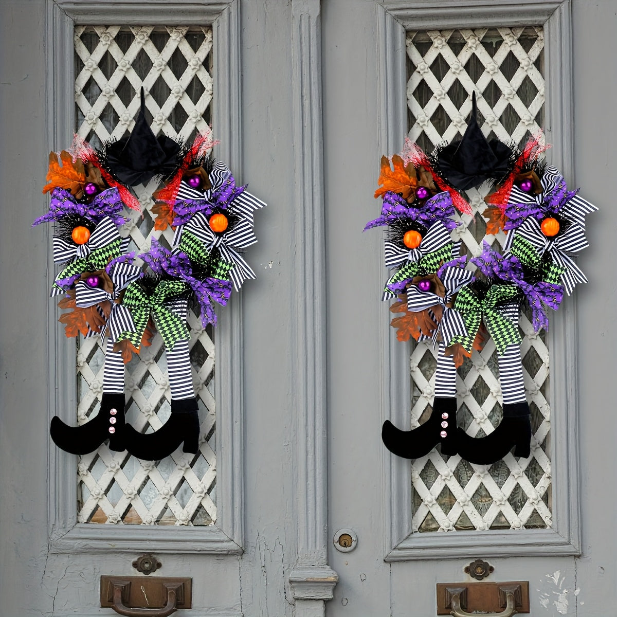 Halloween Door Wreath  Witch Legs With Striped Stockings - Product detail 4