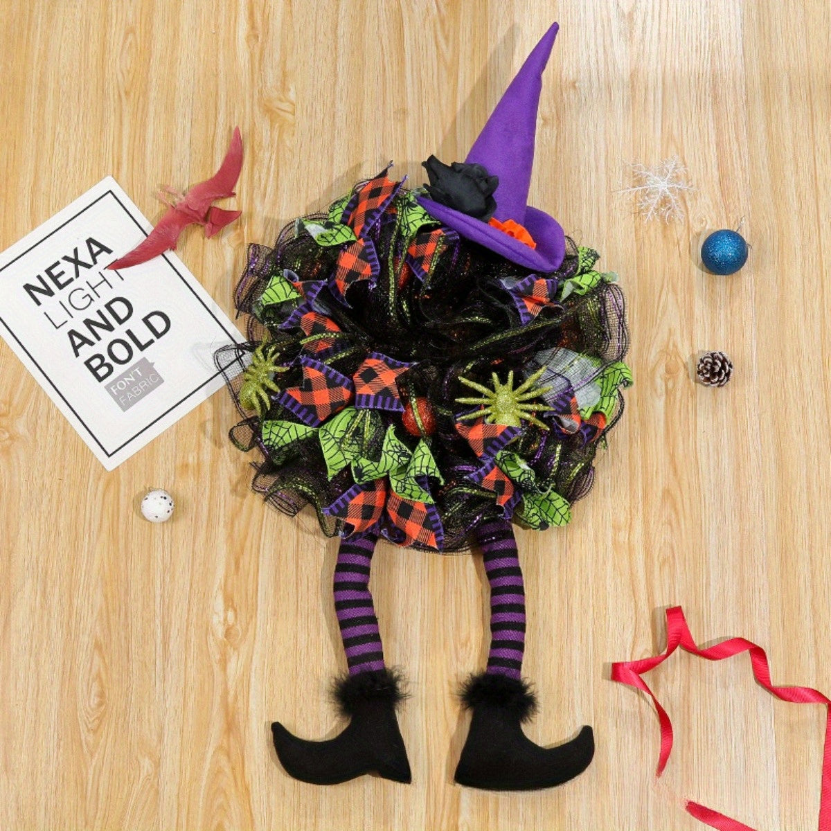 Halloween Door Wreath Witch Legs Mesh Design - Product detail 6