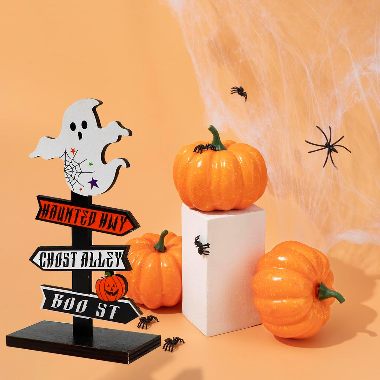 Halloween Directional Sign  Ghost  Pumpkin Wood Display - Product example