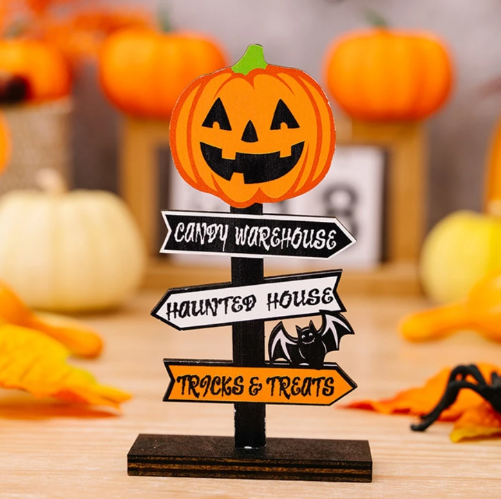 Halloween Directional Sign  Ghost  Pumpkin Wood Display - Product detail 4