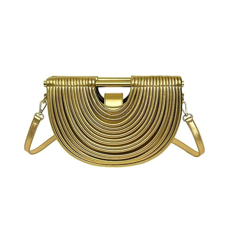 Metallic Evening Bag Curved Rope Design Clutch - Product showcase
