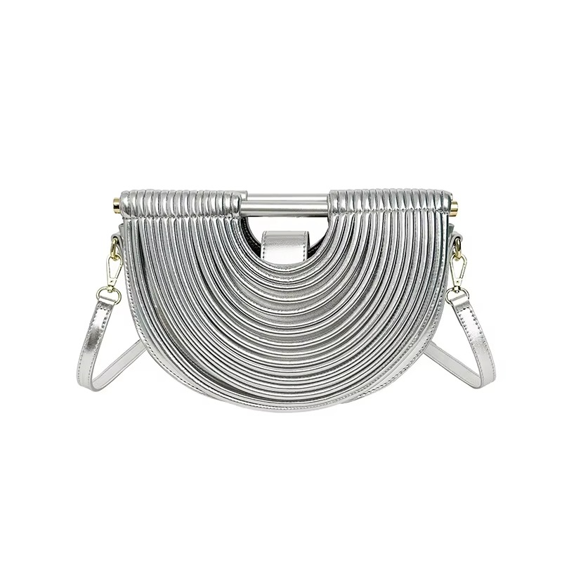 Metallic Evening Bag Curved Rope Design Clutch - Detailed view