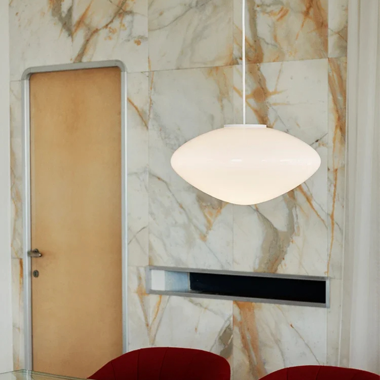 Modern Danish Pendant Light Oval Glass Shade Design - Detailed view