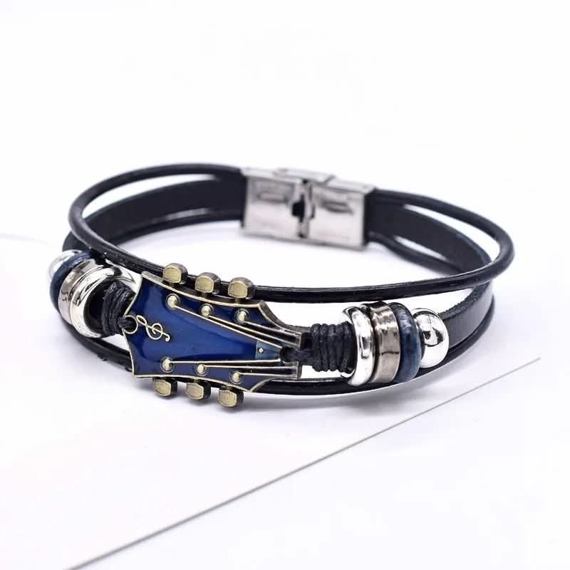 Leather Guitar Bracelet Black Music-Inspired Design - Product detail 11