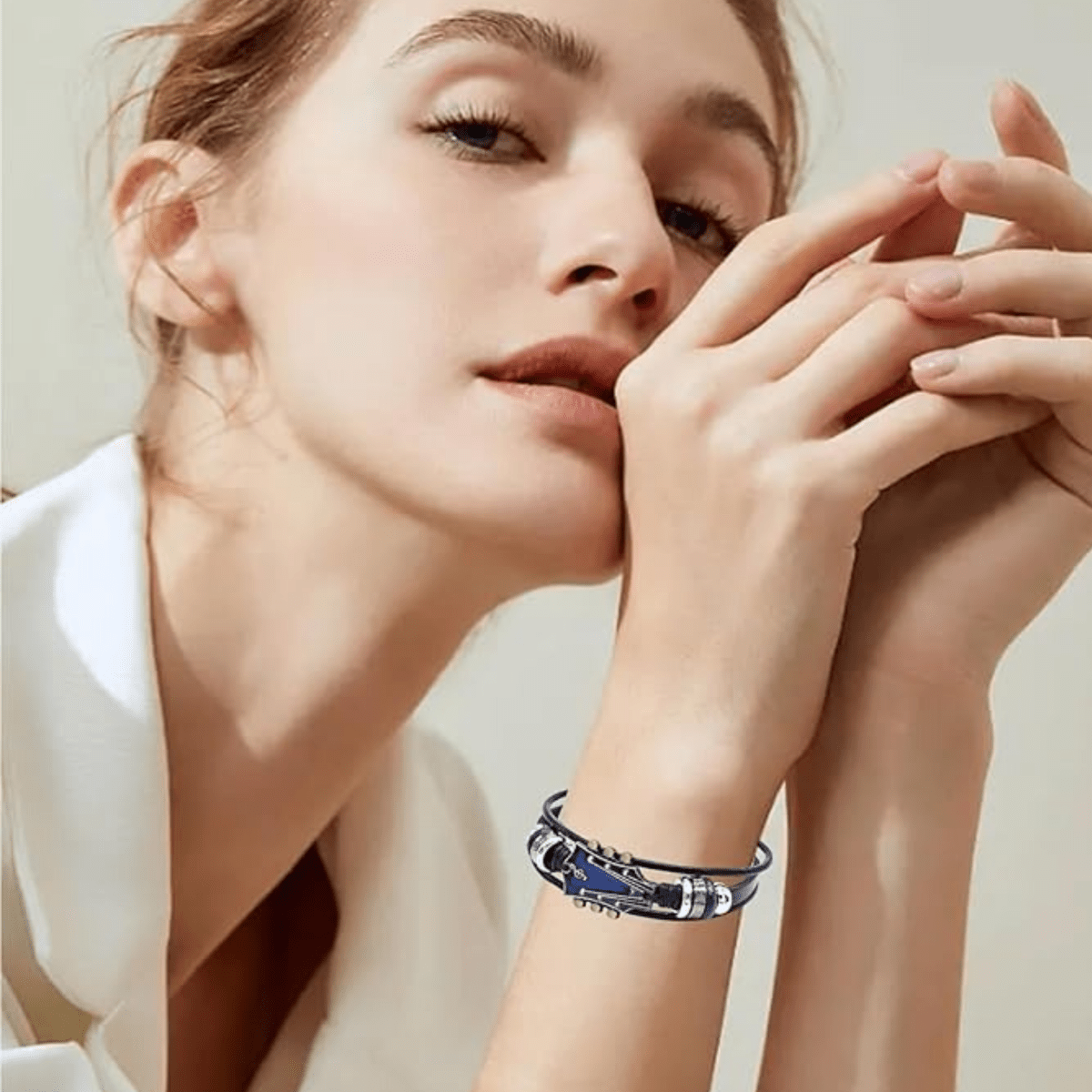 Leather Guitar Bracelet Black Music-Inspired Design - Product example