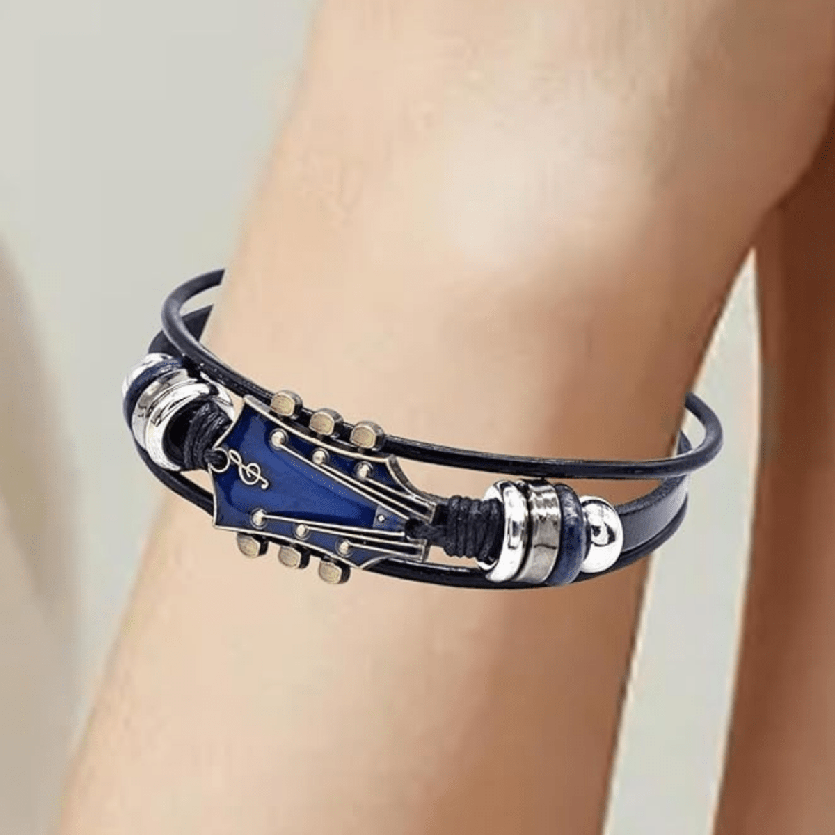Leather Guitar Bracelet Black Music-Inspired Design - Product detail 5