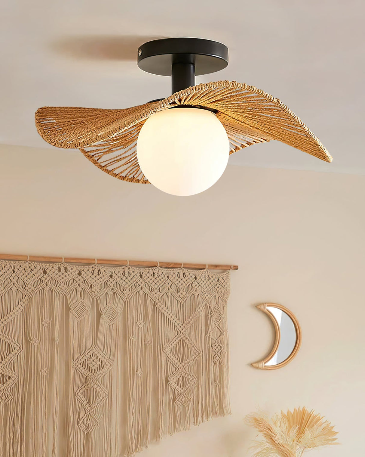 Modern Hemp Ceiling Light Natural Woven Wing Design - Product detail 5