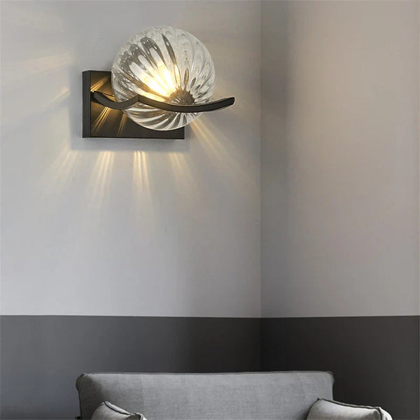 Modern Glass Wall Lamp Textured Globe LED Design - Product detail 4