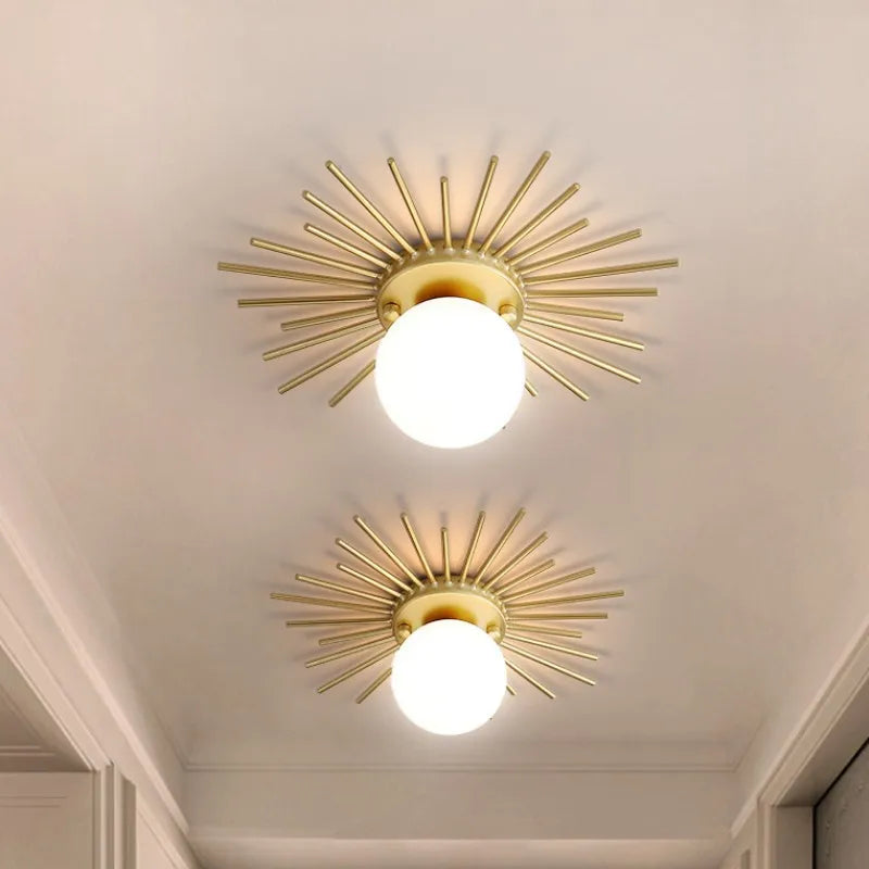 Sunburst Ceiling Light Gold Metal Globe Fixture - Product example
