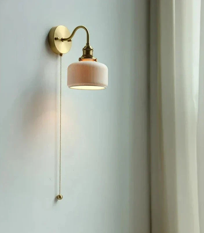 Nordic Ceramic Wall Light Ribbed Glass Shade With Brass Fixture - Product detail 6