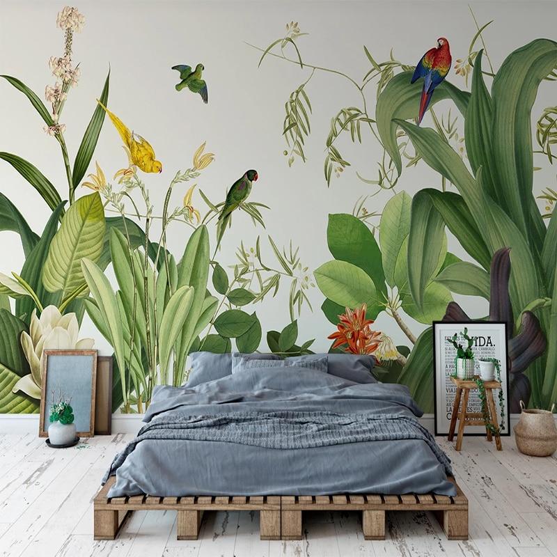 Tropical Birds Mural Wallpaper | Exotic Parrots and Jungle Foliage
