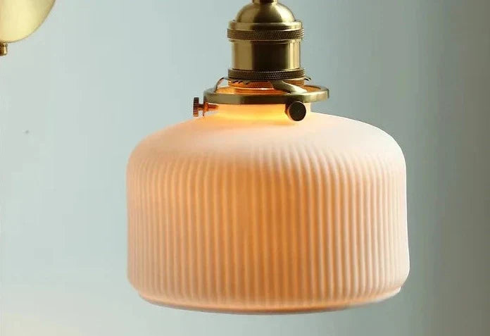 Nordic Ceramic Wall Light Ribbed Glass Shade With Brass Fixture - Product detail 30