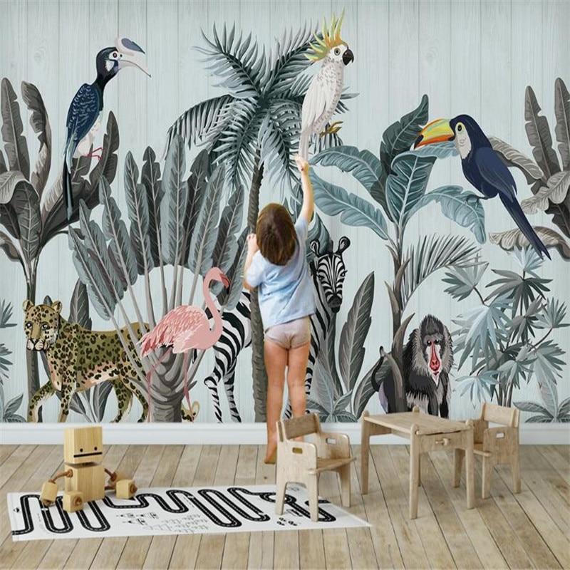 Tropical Wildlife Mural Wallpaper | Jungle Animals and Exotic Birds