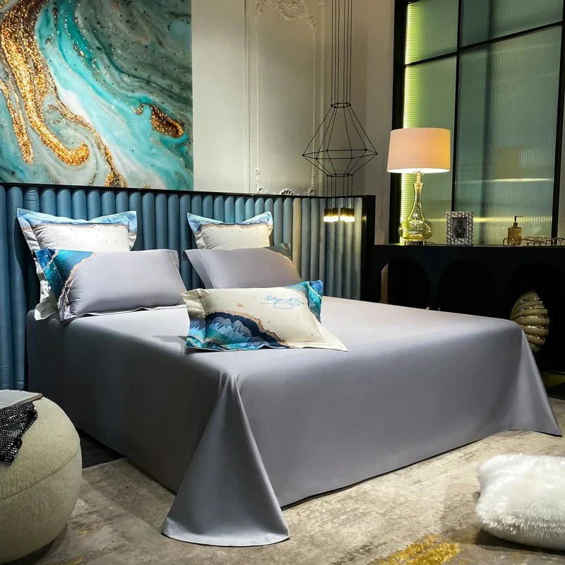 Luxury Egyptian Cotton Duvet Set  Ocean Wave Design With Gold Accents - Product detail 7