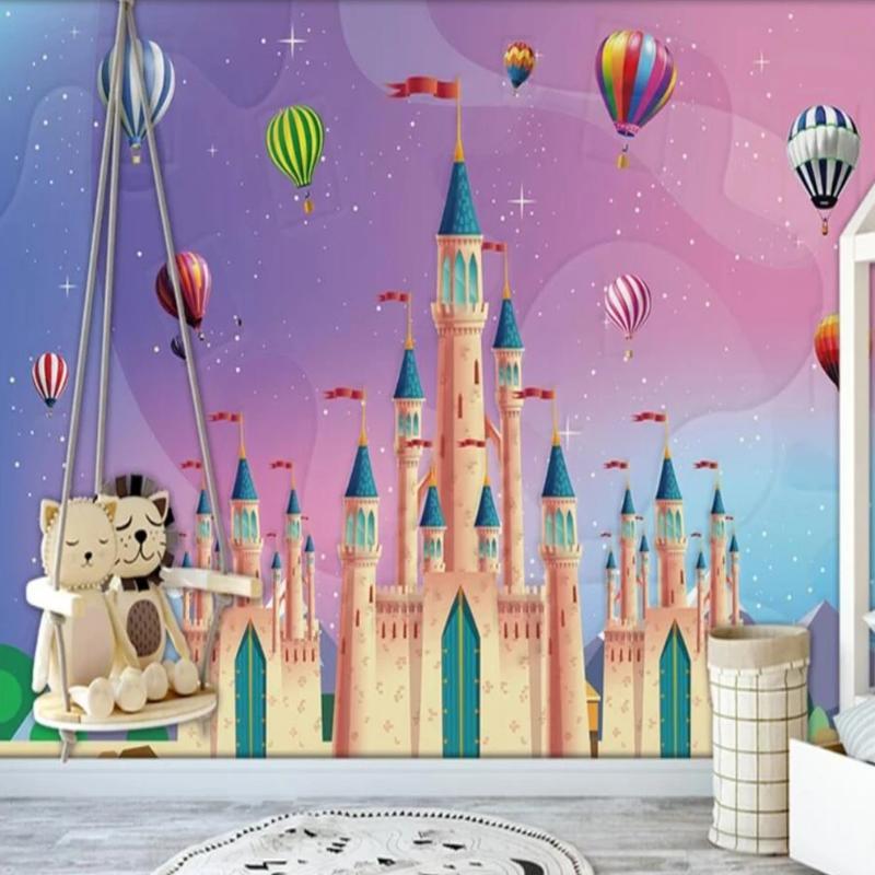 Princess Mural Wallpaper | Magical Castle with Hot Air Balloons