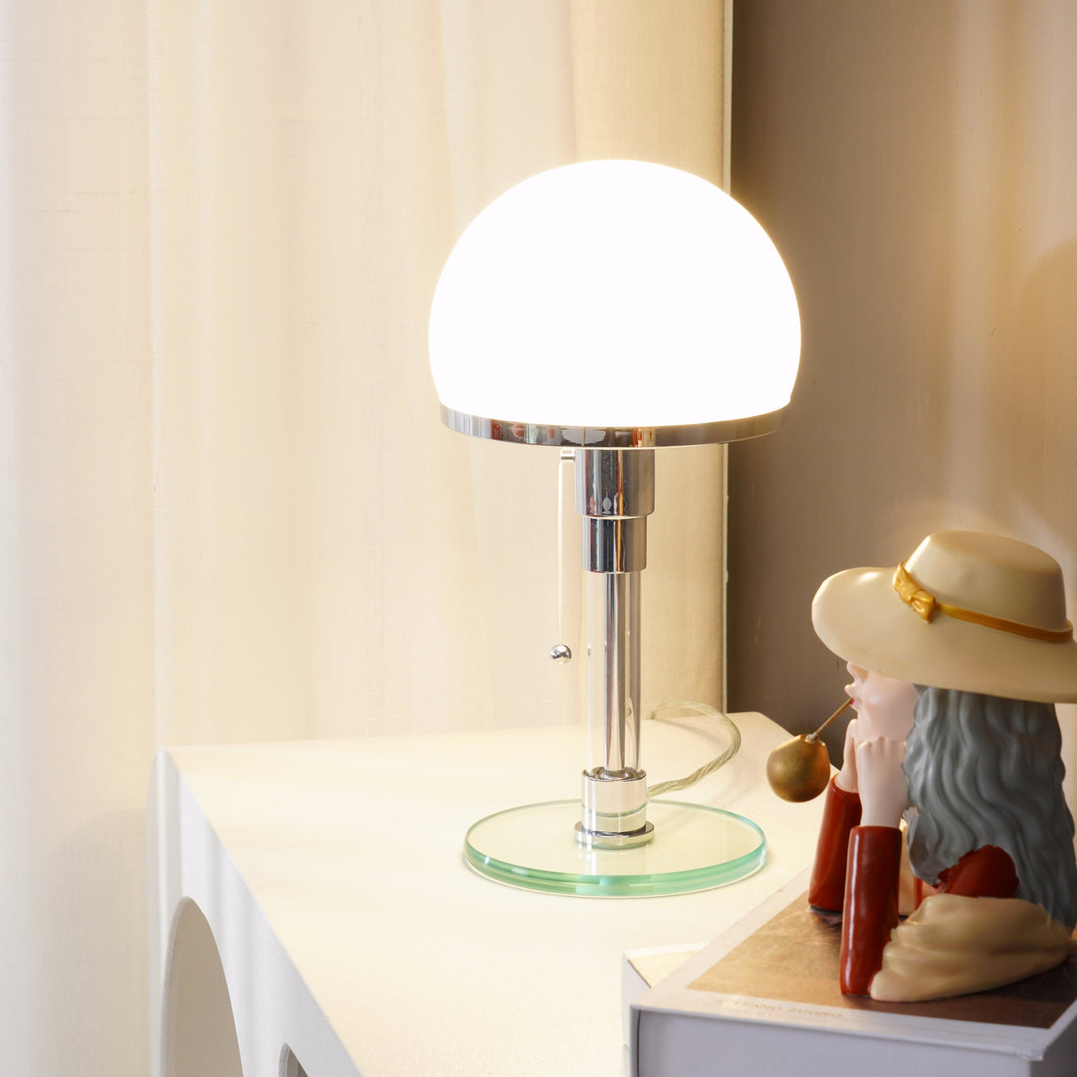Modern Table Lamp Hemispherical Glass Chrome Design - Detailed view