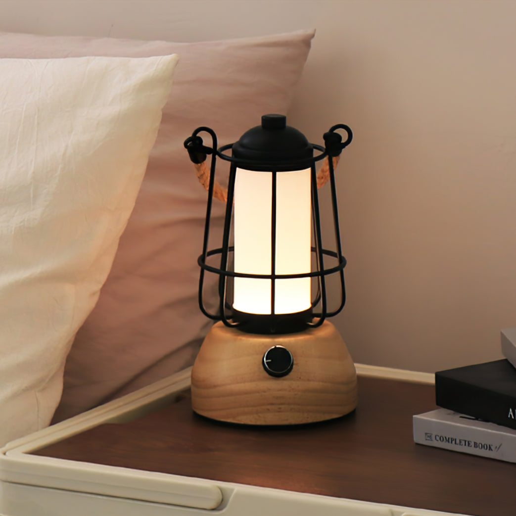 Outdoor Table Lantern  Wooden Base Metal Cage Design - Product example
