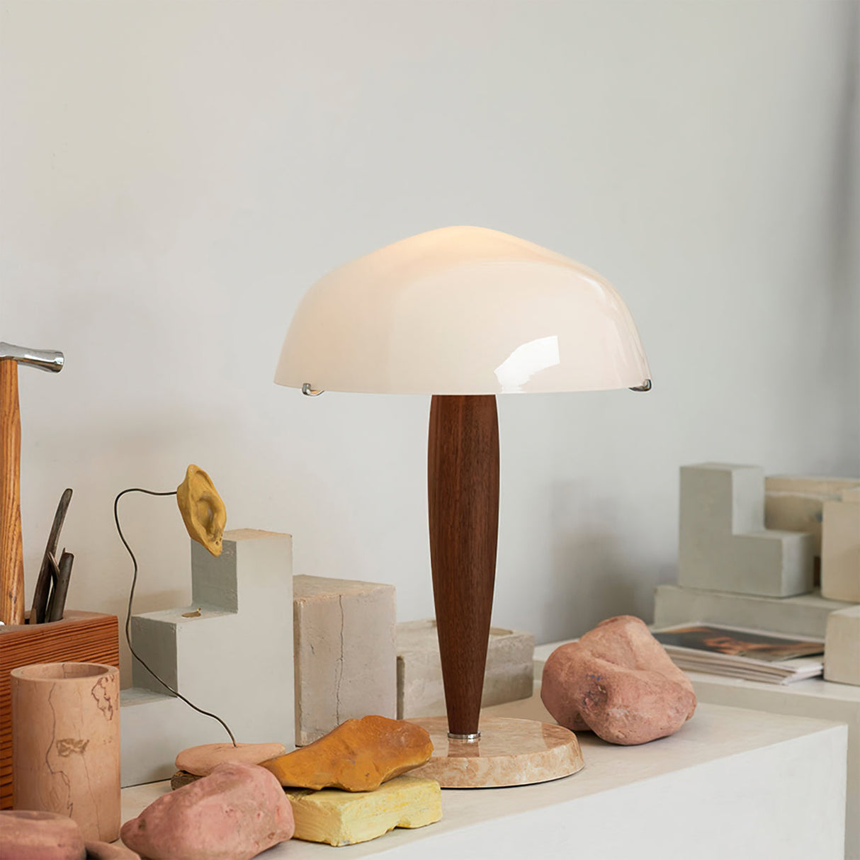 Modern Table Lamp Marble Base Glass Dome Design - Detailed view
