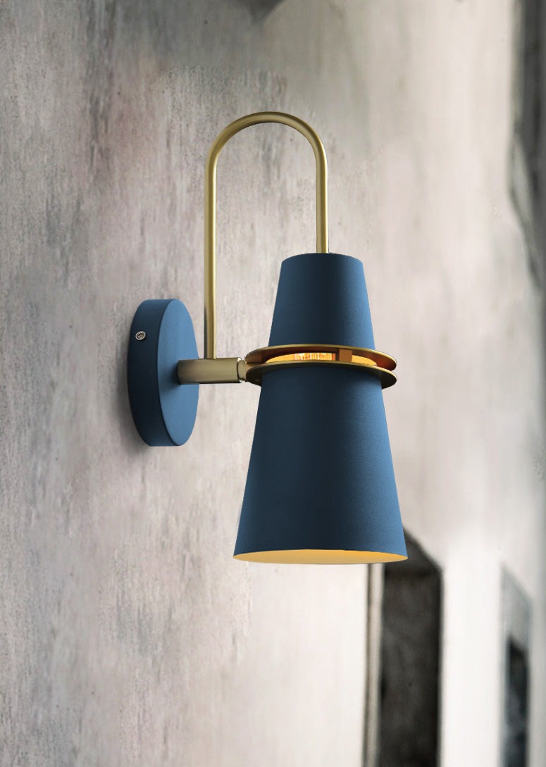 Modern Wall Sconce Blue Metal Gold Trim Design - Detailed view
