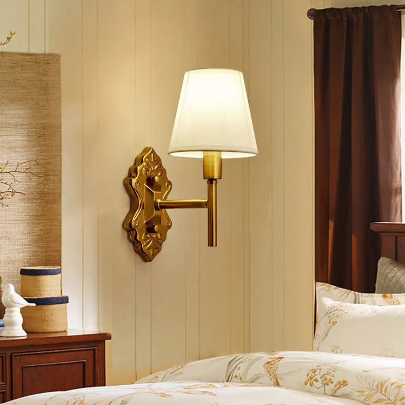 Modern LED Wall Sconce Brass Finish With Fabric Shade - Product example