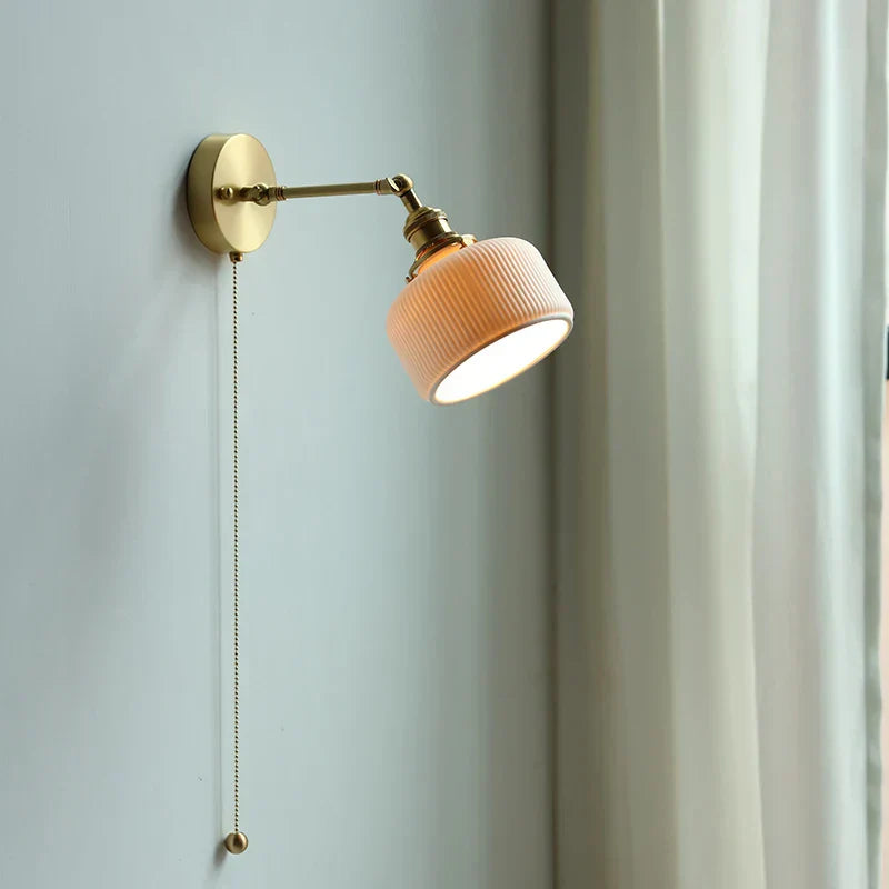 Nordic Ceramic Wall Light Ribbed Glass Shade With Brass Fixture - Product detail 4