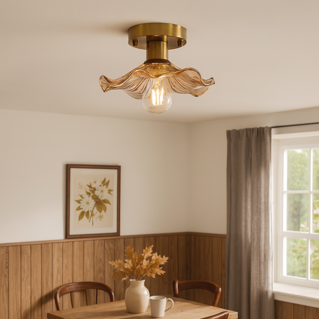 Art Deco Ceiling Light Wavy Glass Flower Shade - Product detail 5