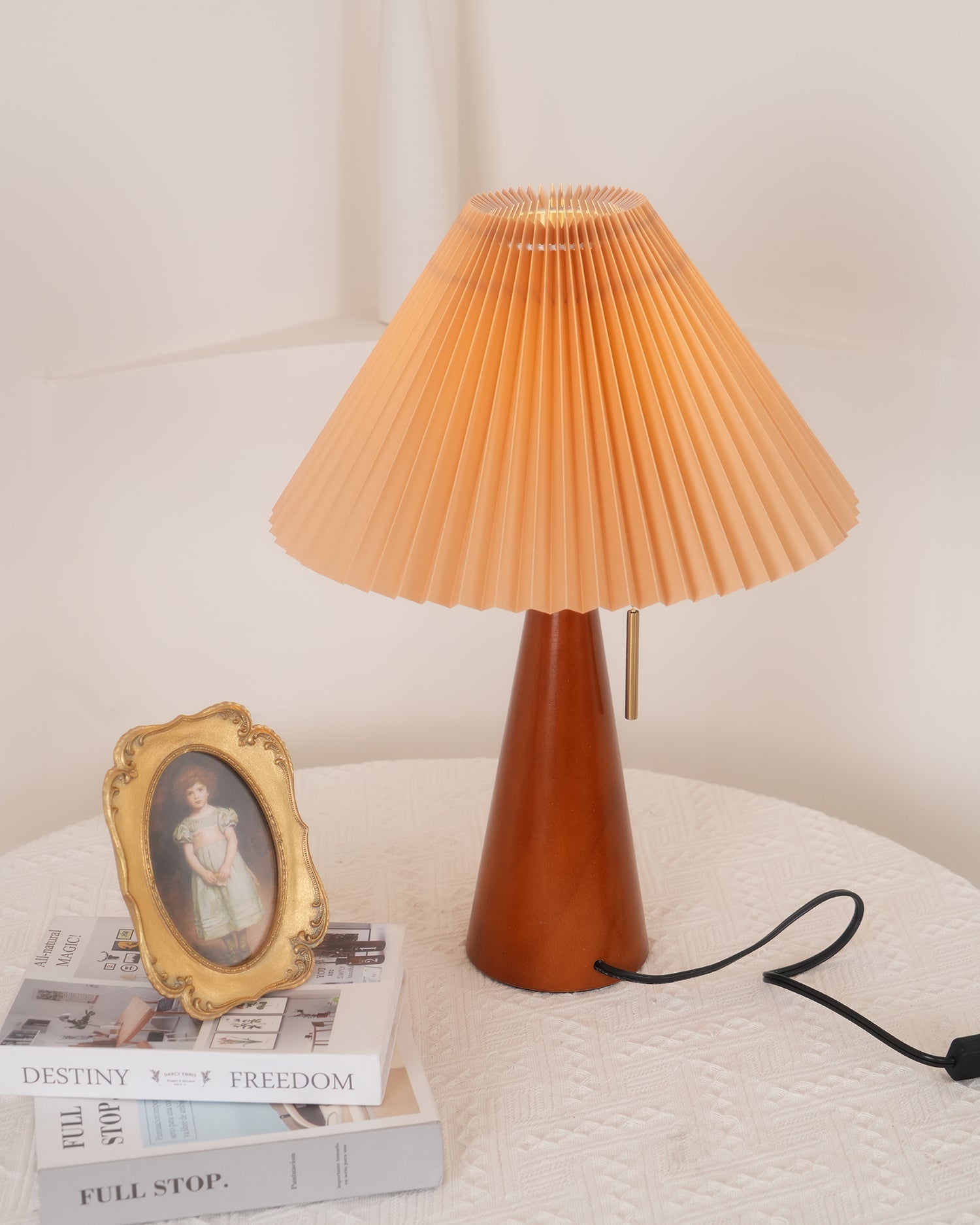 Wooden Table Lamp  Pleated Linen Shade Mid-Century Design - Product detail 32