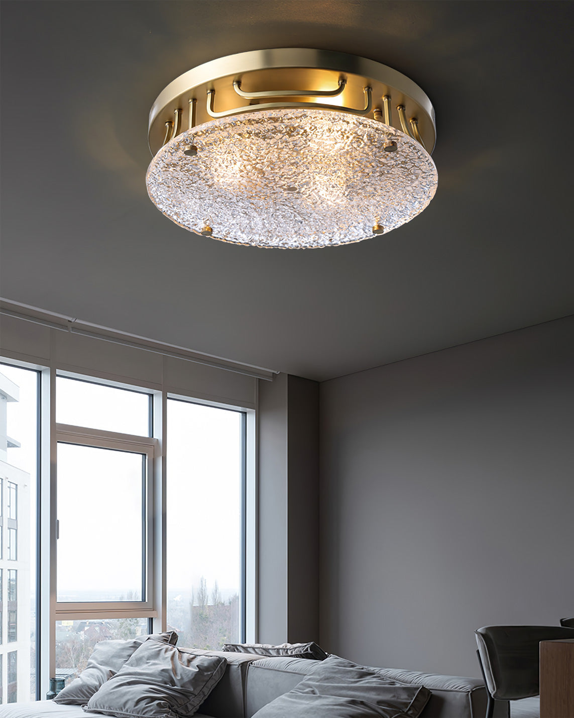 Modern Brass Ceiling Light Textured Glass Diffuser - Product detail 7