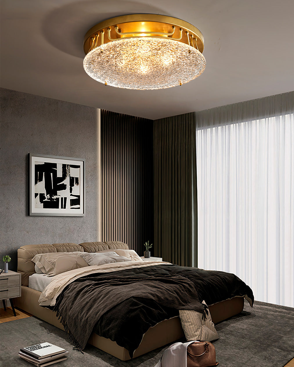 Modern Brass Ceiling Light Textured Glass Diffuser - Product detail 5