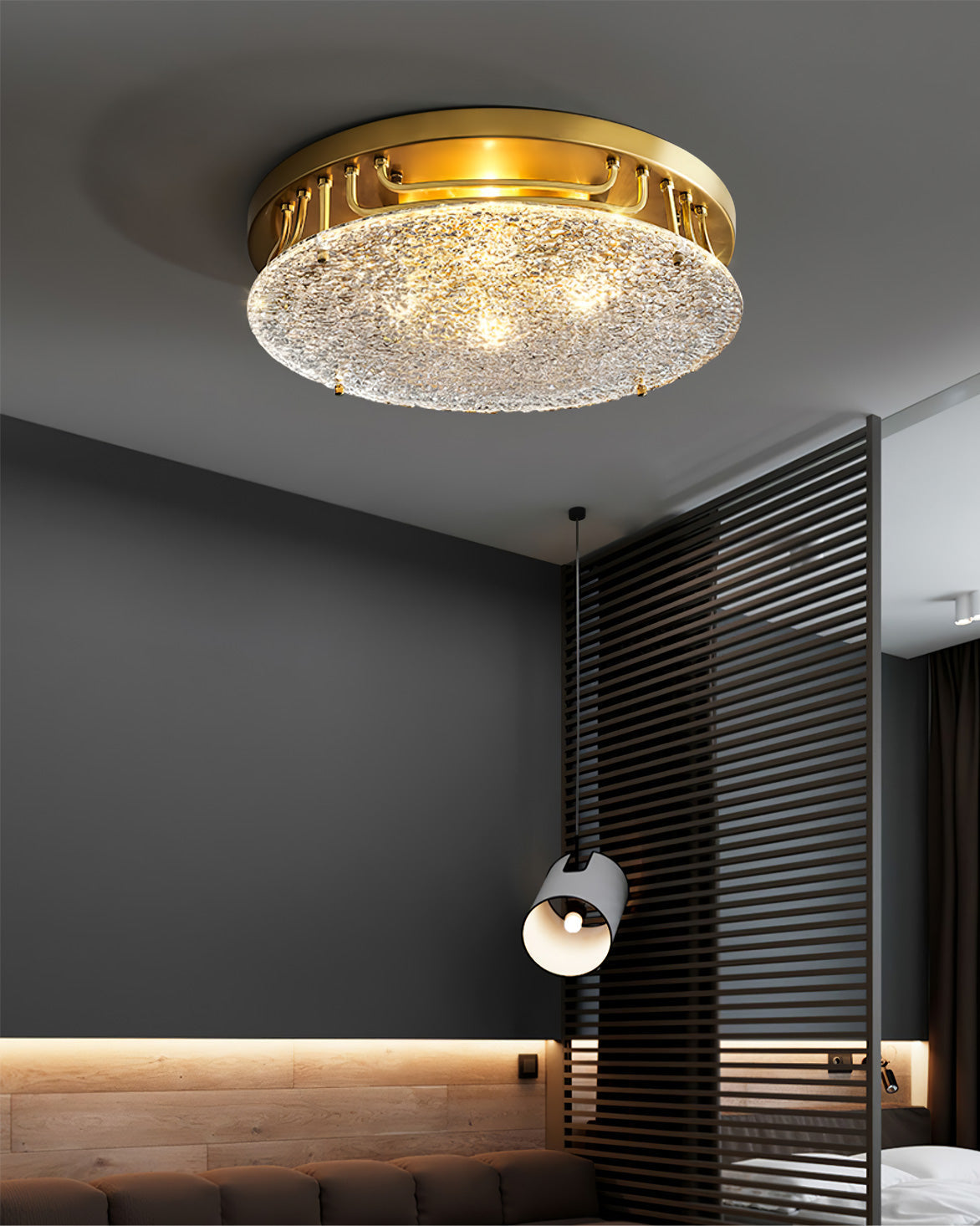 Modern Brass Ceiling Light Textured Glass Diffuser - Product detail 10