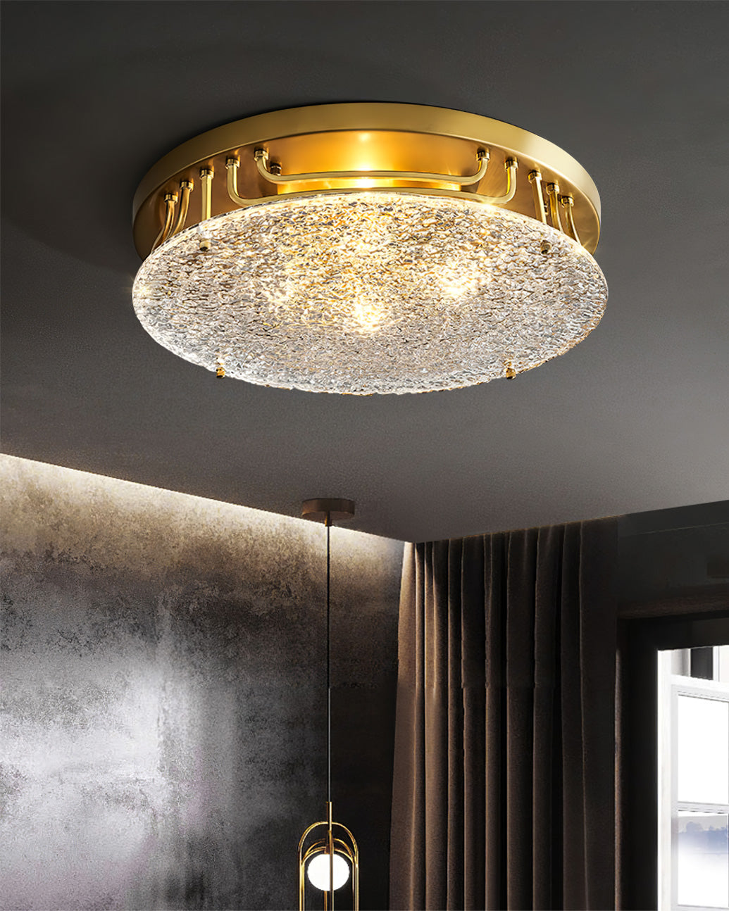 Modern Brass Ceiling Light Textured Glass Diffuser - Product detail 11