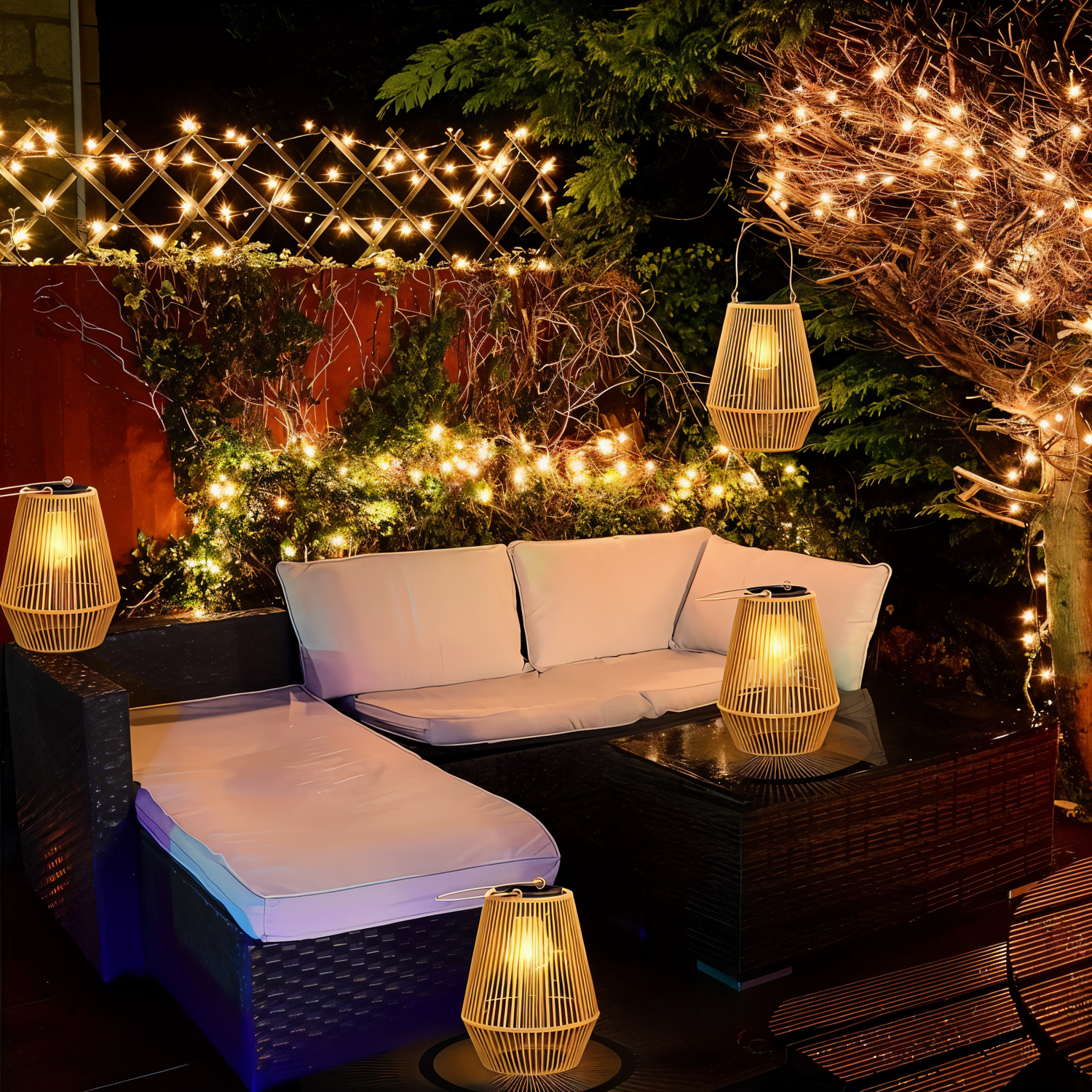 Solar Bamboo Lantern  Hand-Woven Outdoor Lighting - Product example