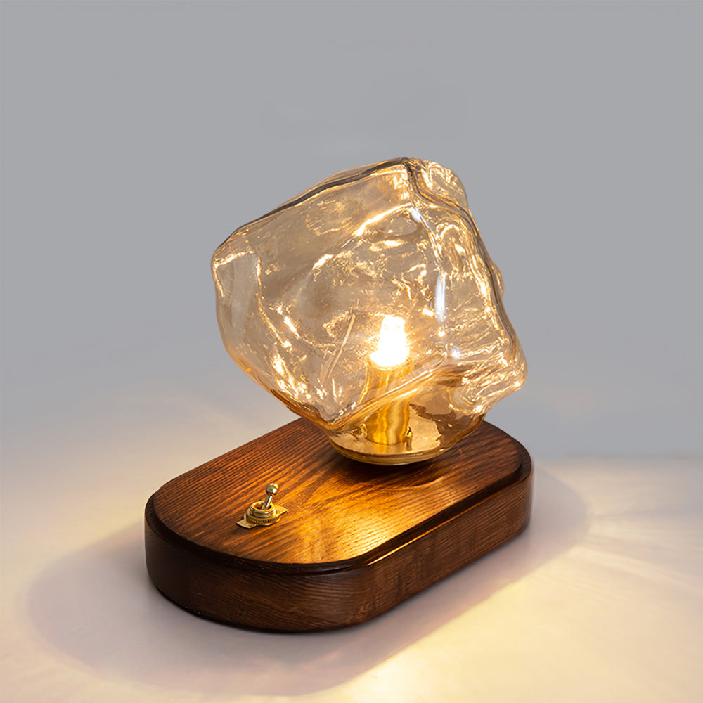 Vintage Table Lamp Amber Glass Wood Base Design - Product detail 28