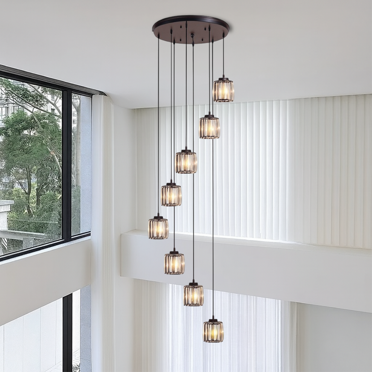 Crystal Stair Pendant Light 5-Tier Glass Cascade Design - Detailed view