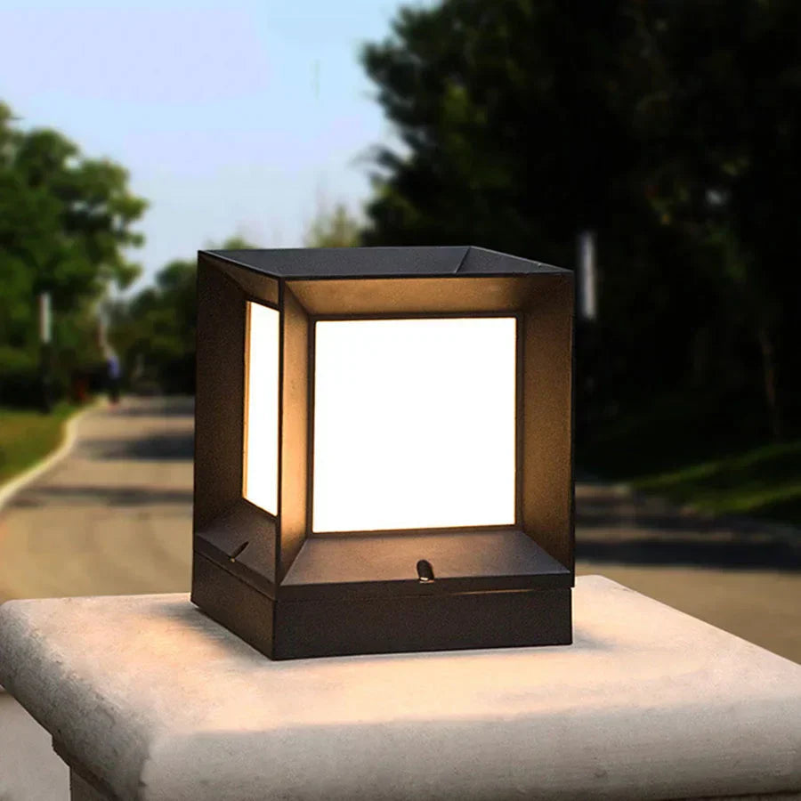 Modern Outdoor Pillar Light Black Frame White Diffuser - Product example