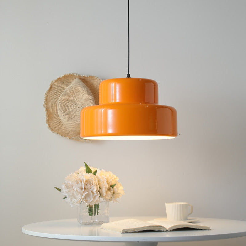 Retro Pendant Light Orange Metal Bauhaus Design - Product showcase