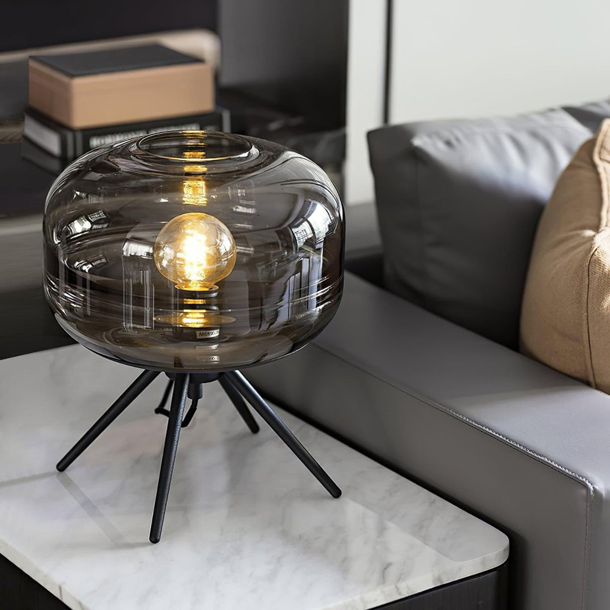 Modern Glass Table Lamp Smokey Dome with Tripod Base - Product detail 8