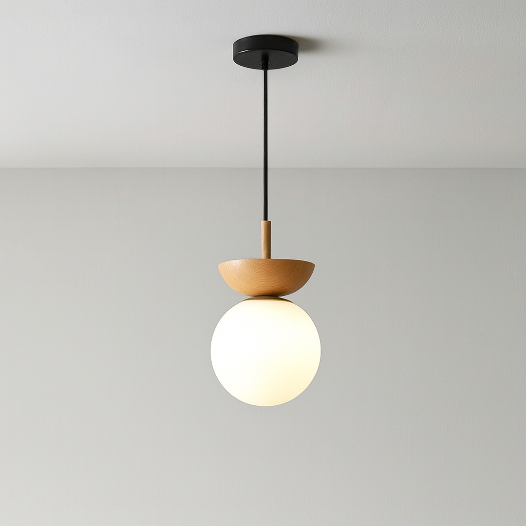 Minimalist Pendant Light Walnut Wood Globe Design - Product detail 6